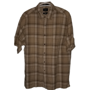 Haggar Short Sleeve Brown Plaid Button Up Size M